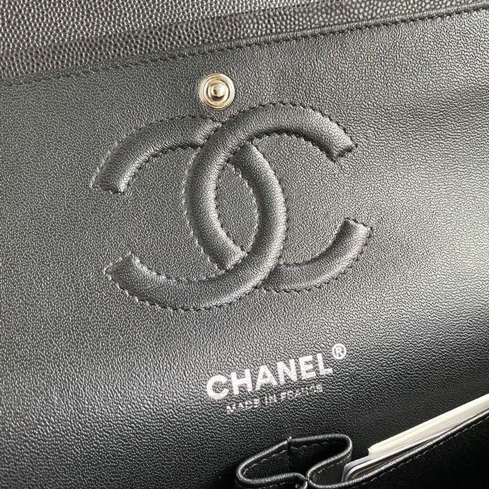 Classic Chanel Medium Flap Bag Black with Silver CF1112