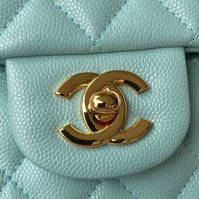 Classic Chanel Medium Flap Bag Blue with Gold CF1112