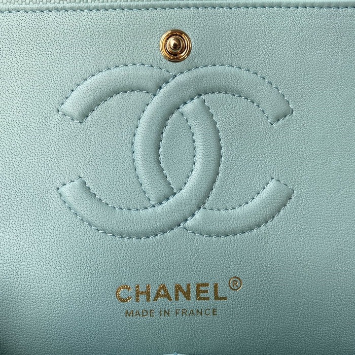 Classic Chanel Medium Flap Bag Blue with Gold CF1112