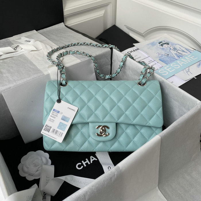 Classic Chanel Medium Flap Bag Blue with Silver CF1112