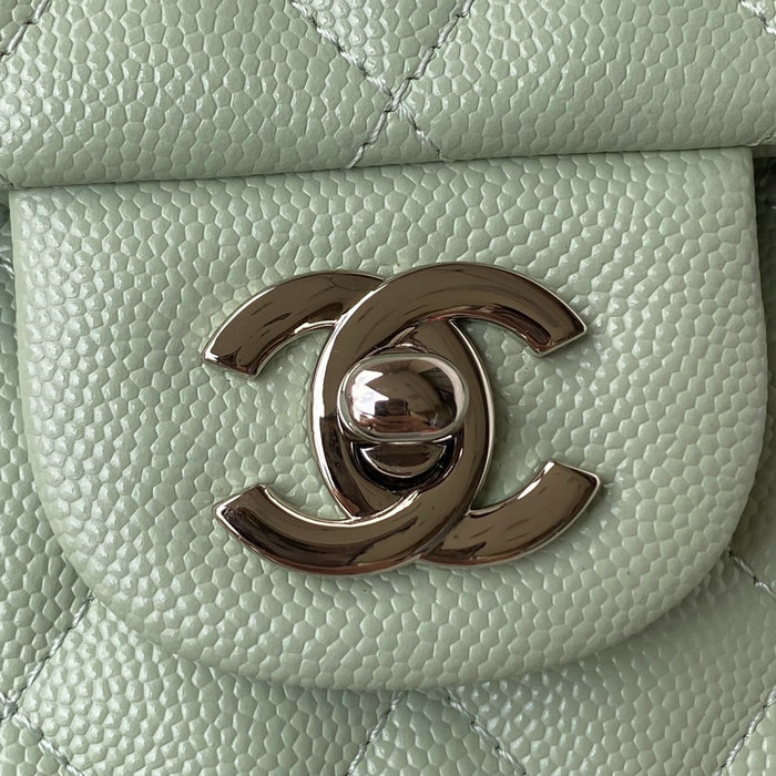 Classic Chanel Medium Flap Bag Green with Silver CF1112