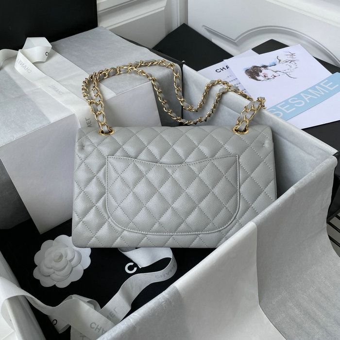 Classic Chanel Medium Flap Bag Grey with Gold CF1112