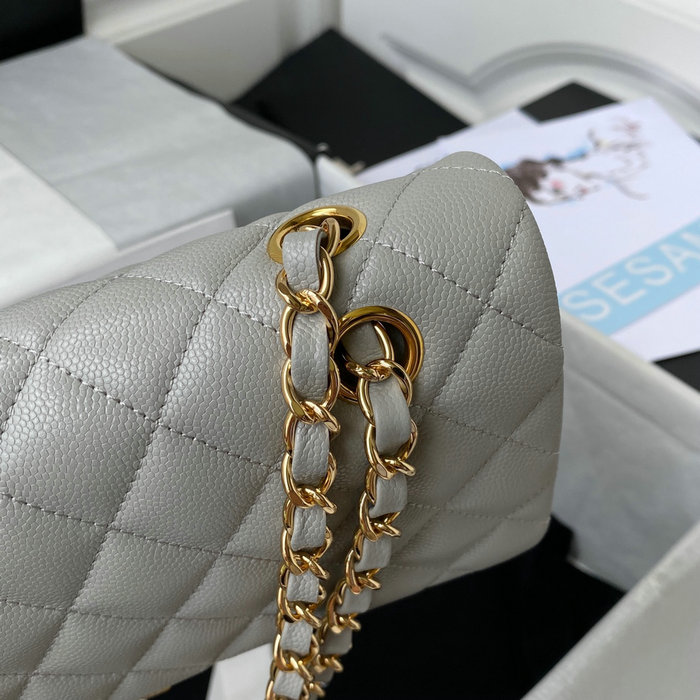 Classic Chanel Medium Flap Bag Grey with Gold CF1112