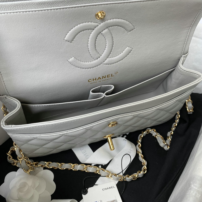 Classic Chanel Medium Flap Bag Grey with Gold CF1112