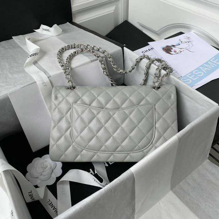 Classic Chanel Medium Flap Bag Grey with Silver CF1112