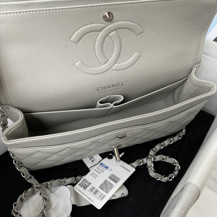 Classic Chanel Medium Flap Bag Grey with Silver CF1112