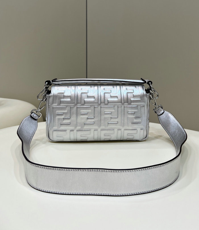 Fendi Baguette Medium Leather Bag Silver F0135