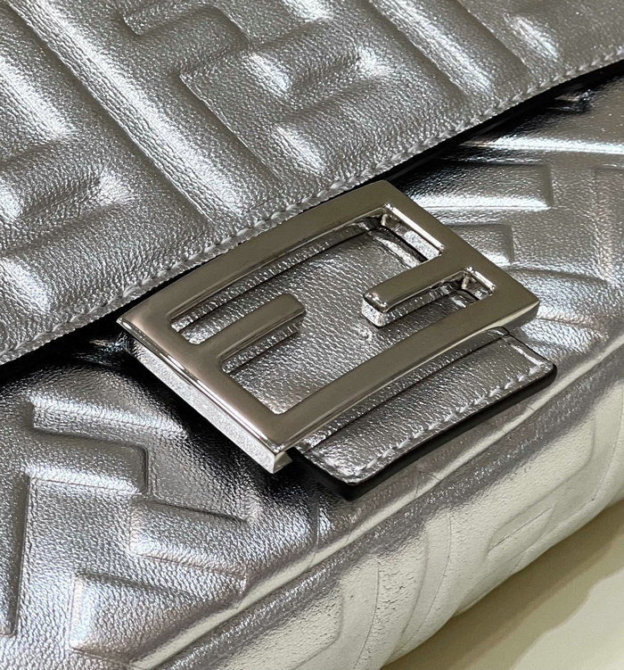 Fendi Baguette Medium Leather Bag Silver F0135