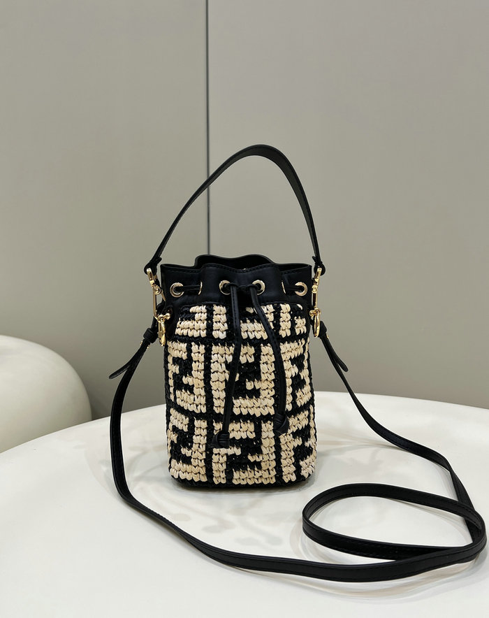 Fendi Mon Tresor Crochet Straw Mini Bag Black F8278