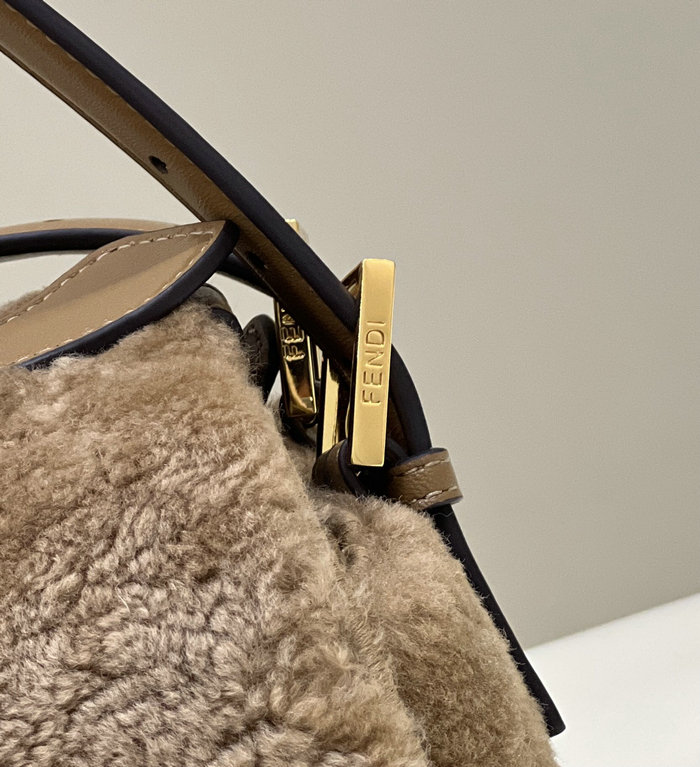 Fendi Shearling Flap Medallion Shoulder Bag Brown F8520