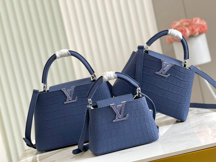 Louis Vuitton Embossed Crocodile Capucines Blue N92175