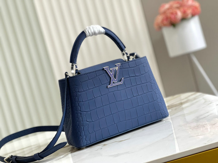 Louis Vuitton Embossed Crocodile Capucines Blue N92175