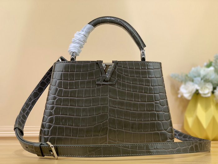 Louis Vuitton Embossed Crocodile Capucines Grey N92175