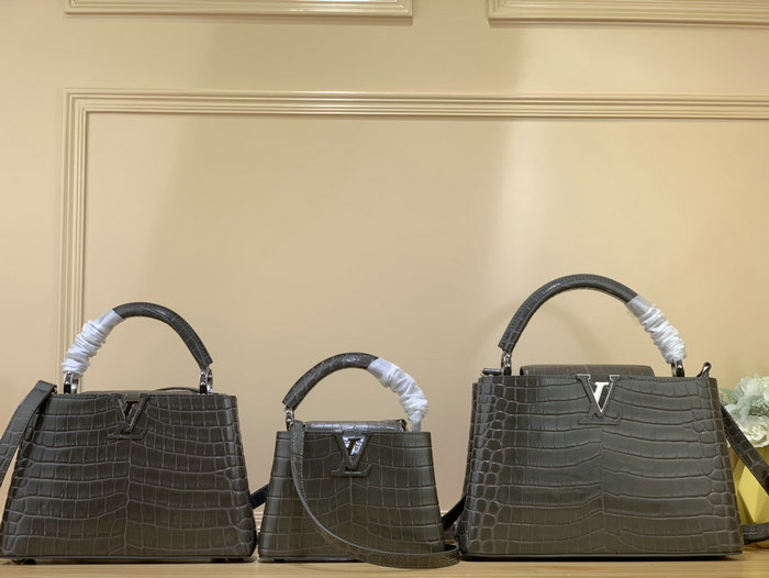 Louis Vuitton Embossed Crocodile Capucines Grey N92175