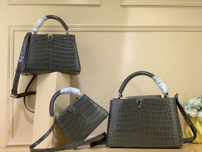 Louis Vuitton Embossed Crocodile Capucines Grey N92175