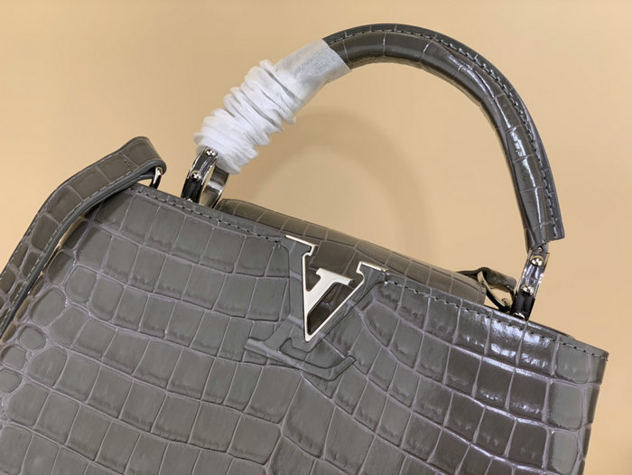 Louis Vuitton Embossed Crocodile Capucines Grey N92175