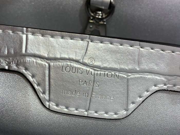 Louis Vuitton Embossed Crocodile Capucines Silver N92175