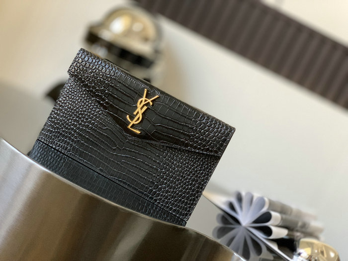 Saint Laurent Crocodile Clutch Bag Black with Gold 565739