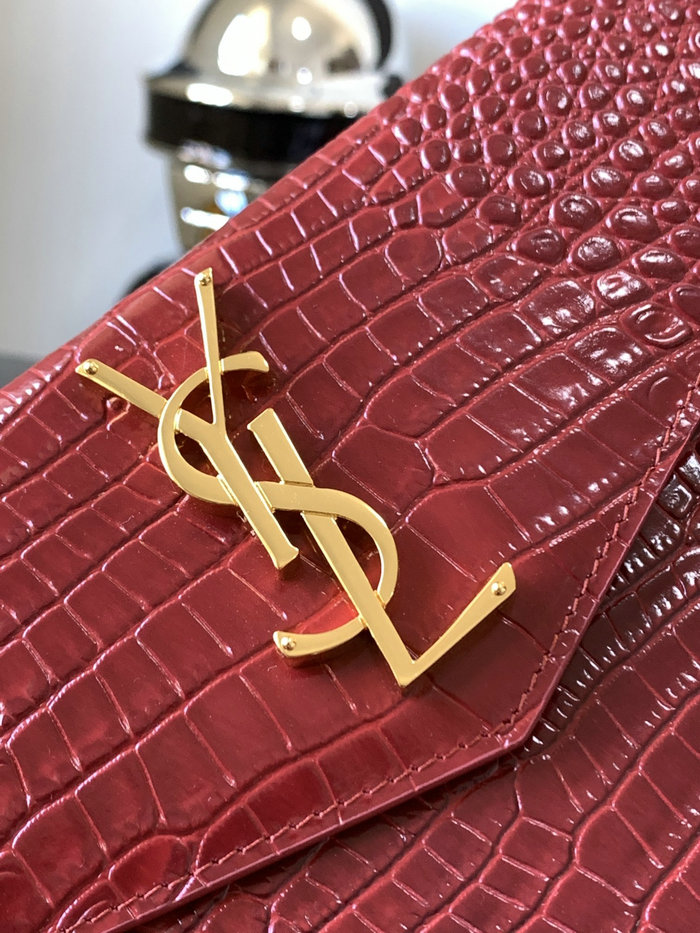 Saint Laurent Crocodile Clutch Bag Red 565739