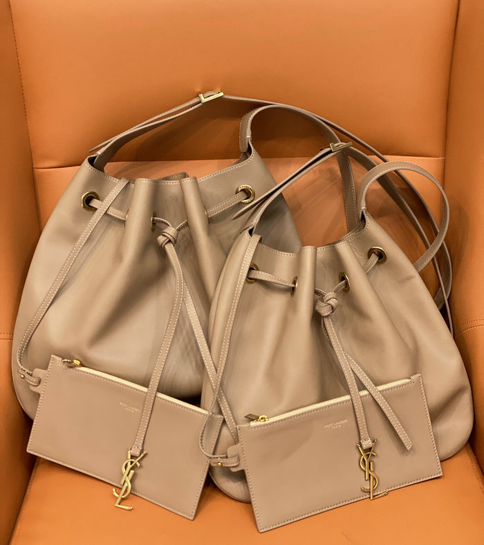 Saint Laurent Smooth Paris Vii Large Flat Hobo Bag Beige 697941