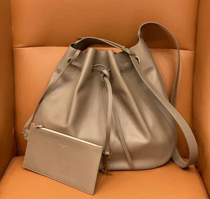 Saint Laurent Smooth Paris Vii Large Flat Hobo Bag Beige 697941