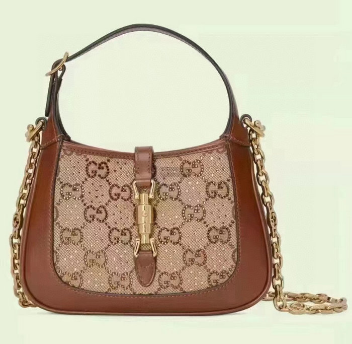 Gucci Jackie 1961 crystal GG mini shoulder bag Camel 675799