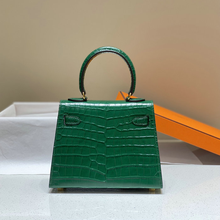 Hemres Kelly 20 Croco Leather Bag Green HK2001