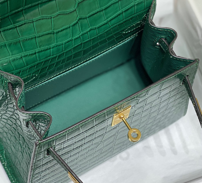 Hemres Kelly 20 Croco Leather Bag Green HK2001