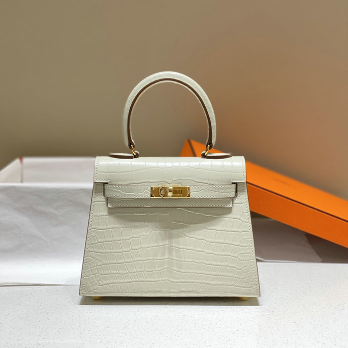 Hemres Kelly 20 Croco Leather Bag White HK2001