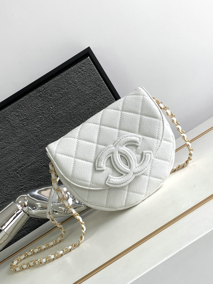 Chanel Grained Calfskin Flap Bag White AS3876