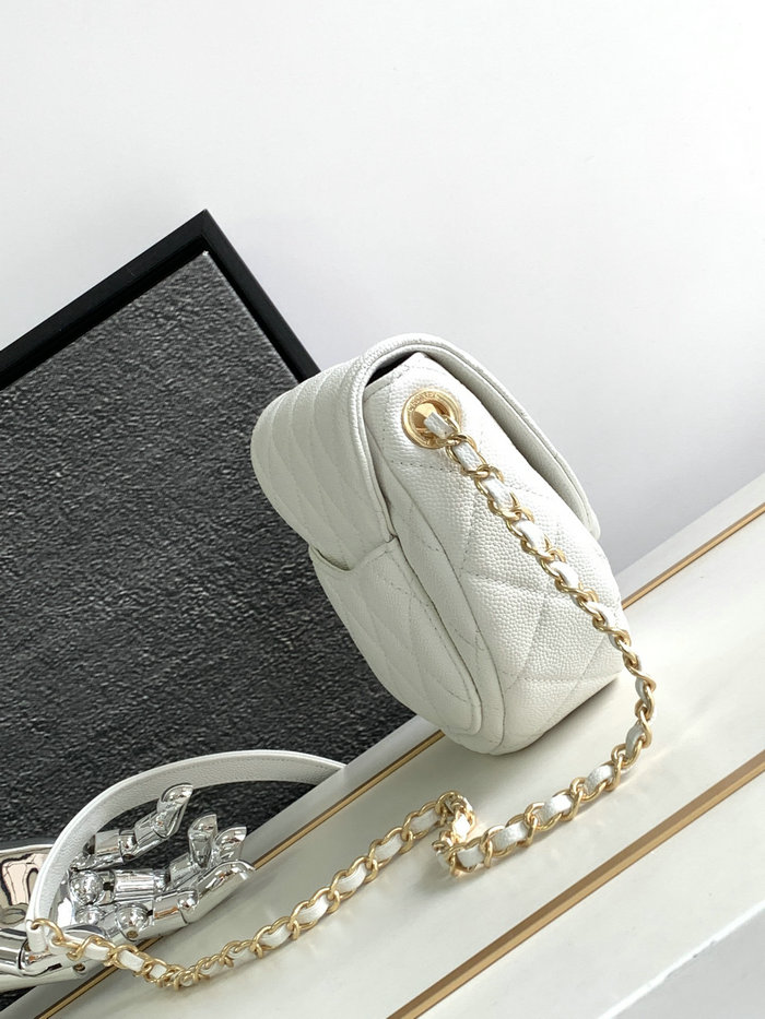 Chanel Grained Calfskin Flap Bag White AS3876