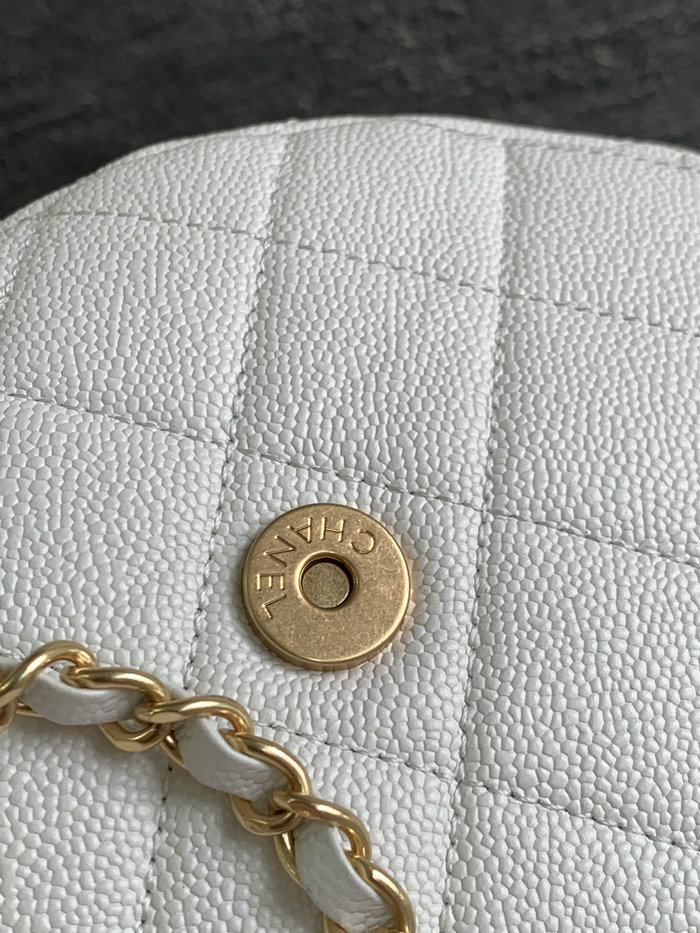 Chanel Grained Calfskin Flap Bag White AS3876