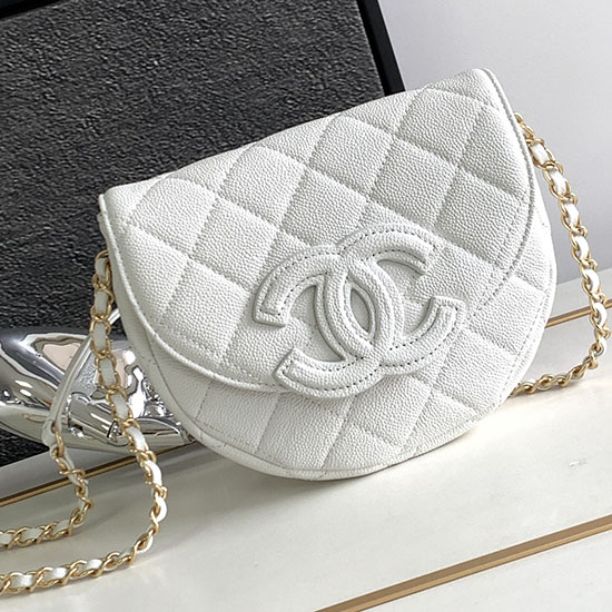 Chanel Grained Calfskin Flap Bag White AS3876