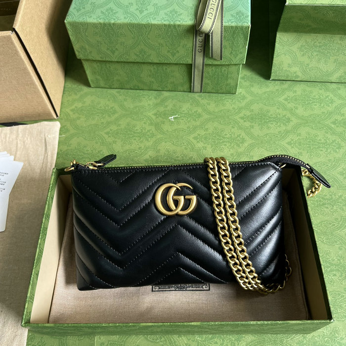 GUCCI Matelasse Mini GG Marmont Chain Bag Black 443447