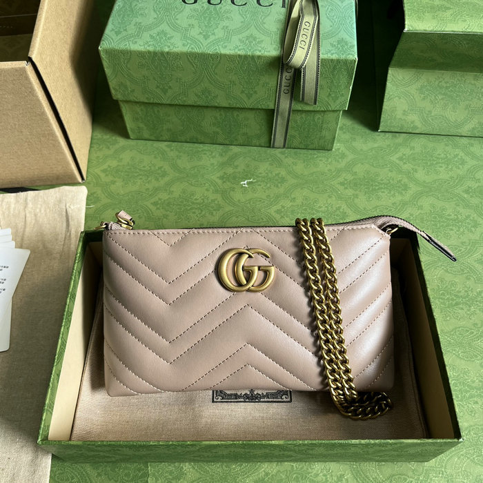 GUCCI Matelasse Mini GG Marmont Chain Bag Pink 443447