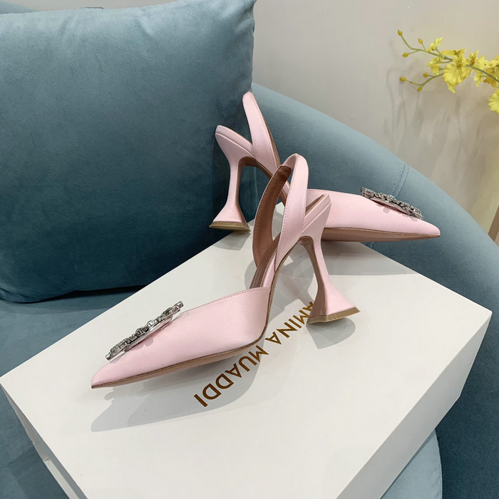 Amina Muaddi Satin Begum Slingback Pumps AB05