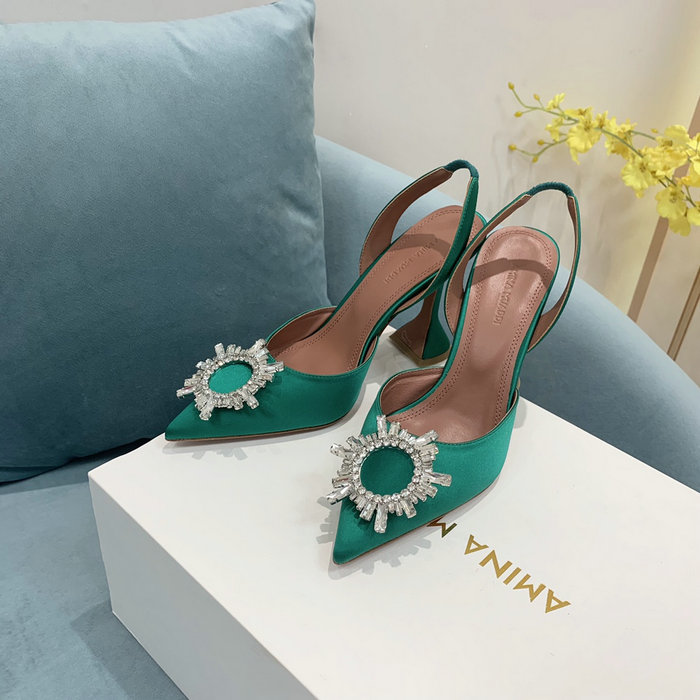 Amina Muaddi Satin Begum Slingback Pumps AB06