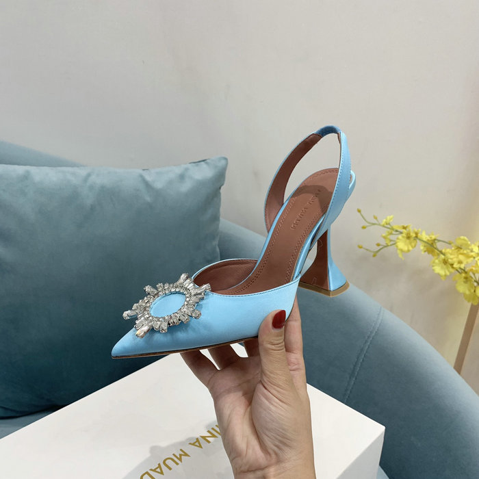 Amina Muaddi Satin Begum Slingback Pumps AB07