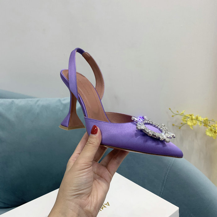 Amina Muaddi Satin Begum Slingback Pumps AB08