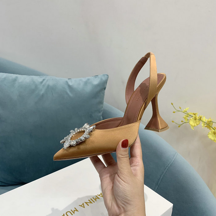 Amina Muaddi Satin Begum Slingback Pumps AB13