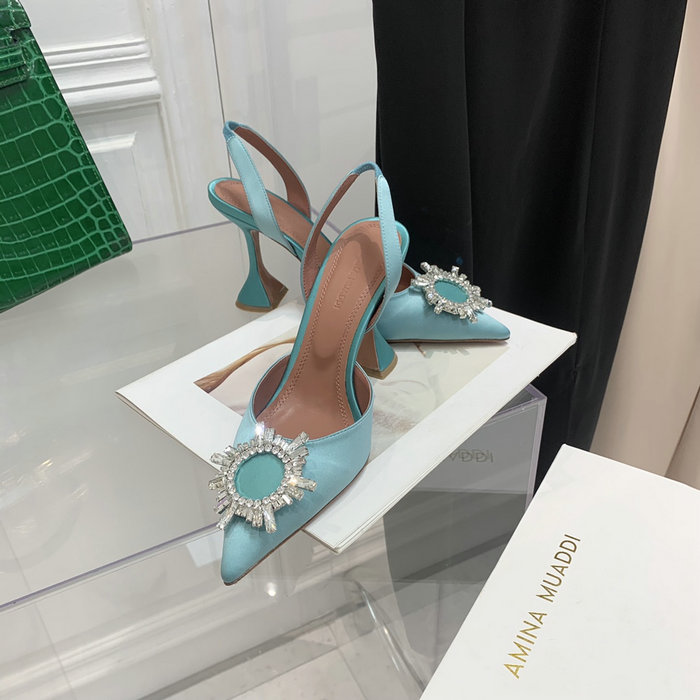 Amina Muaddi Satin Begum Slingback Pumps AB18