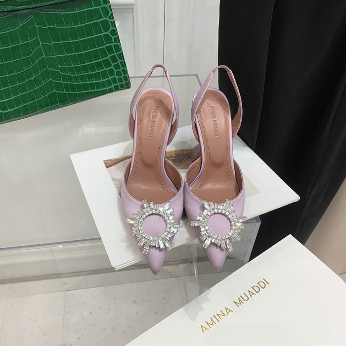 Amina Muaddi Satin Begum Slingback Pumps AB21