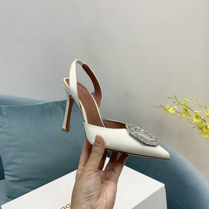 Amina Muaddi Satin Camelia Slingback Pumps AM01