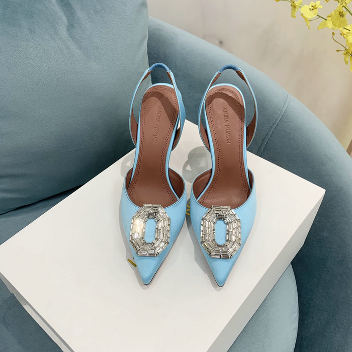 Amina Muaddi Satin Camelia Slingback Pumps AM02