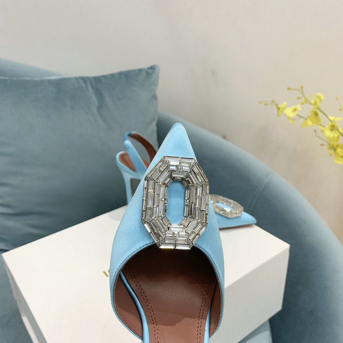 Amina Muaddi Satin Camelia Slingback Pumps AM02