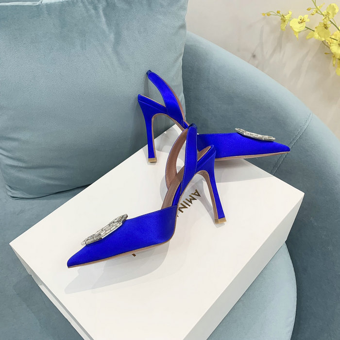 Amina Muaddi Satin Camelia Slingback Pumps AM03