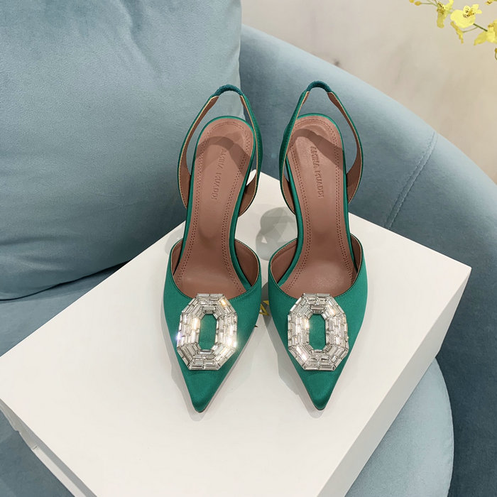 Amina Muaddi Satin Camelia Slingback Pumps AM04