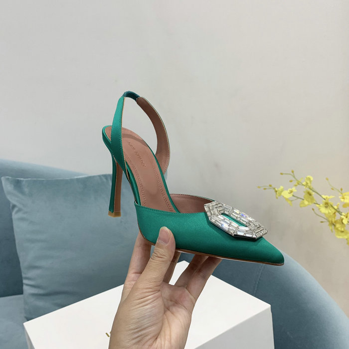 Amina Muaddi Satin Camelia Slingback Pumps AM04