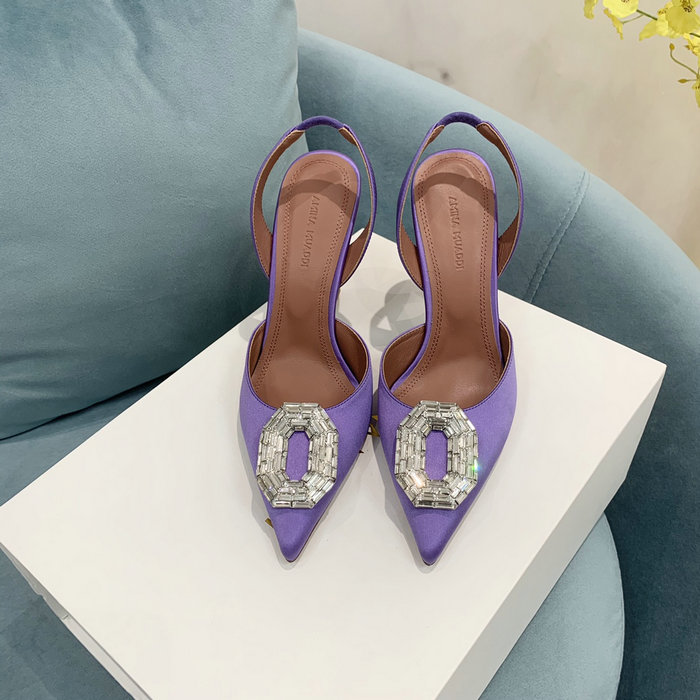 Amina Muaddi Satin Camelia Slingback Pumps AM05