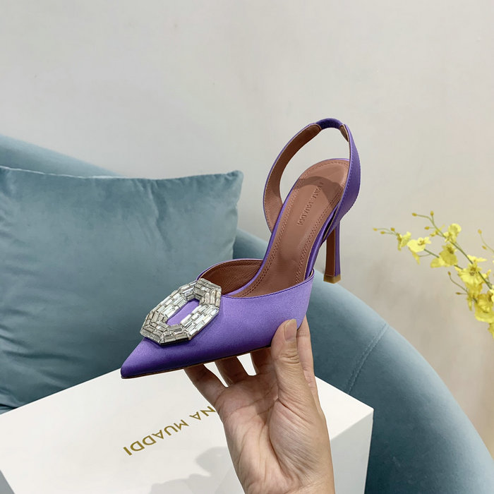 Amina Muaddi Satin Camelia Slingback Pumps AM05